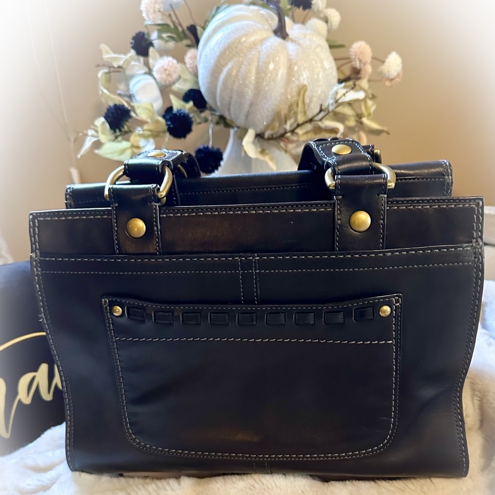 COACH Legacy BLEEKER Tattersall Black Leather Flap Satchel - Picture 5 of 16
